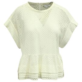 IRO Glen Layered Peplum Bluse aus cremefarbenem Nylon Weiß Roh