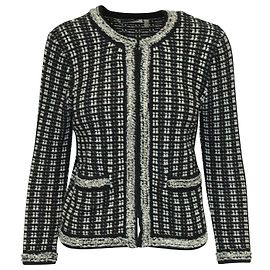 Alice + Olivia Einfarbige, mit Tweed verzierte Georgia-Jacke aus schwarzer Baumwolle Schwarz