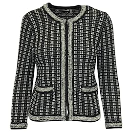 Alice + Olivia-Chaqueta Georgia de algodón negro con adornos de tweed monocromático de Alice + Olivia-Otro