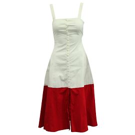 Robe d'été boutonnée bicolore Staud en coton blanc/rouge Blanc
