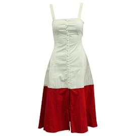 Staud-Staud Two-tone Buttondown Sun Dress in White/Red Cotton-White