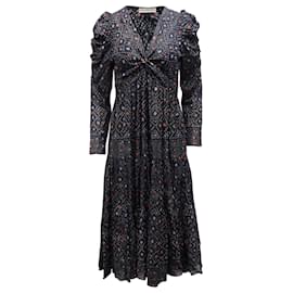 Ulla Johnson-Ulla Johnson Miya Printed Dress with Twist Front Design in Navy Blue Viscose-Navy blue