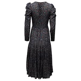 Ulla Johnson-Ulla Johnson Miya Printed Dress with Twist Front Design in Navy Blue Viscose-Navy blue