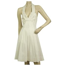 Celine Daoust-Celine White Cotton Halter Neckline Sleeveless Mini Length Dress Size 38-White
