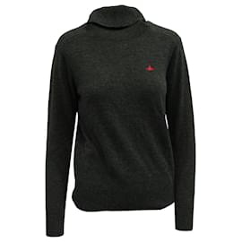 Vivienne Westwood-Vivienne Westwood Logo Turtleneck Sweater in Grey Cotton-Grey