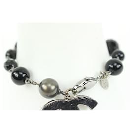 Chanel-09V Jumbo CC Black Pearl x Silver Chain Bracelet-Other