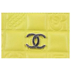Chanel-Lime Green Quilted Chocolate Bar Card Holder Wallet Case-Other