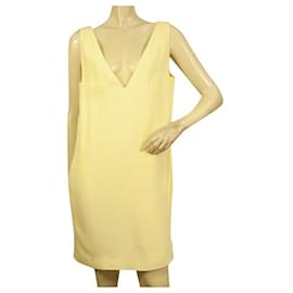 Dondup-Dondup Yellow Viscose Mini Sleeveless V Neckline Tank Dress size 42 W. Pockets-Yellow