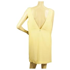Dondup-Dondup Yellow Viscose Mini Sleeveless V Neckline Tank Kleid Größe 42 W. Taschen-Gelb