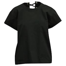 Sacai-Sacai Laced-up Back Short Sleeve Top in Black Poly Cotton-Black