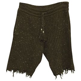 Alanui Paso Del Icalma Destroyed Knit Shorts in Khaki Wool Green Khaki