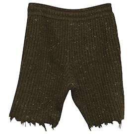Alanui-Alanui Paso Del Icalma Destroyed Knit Shorts in Khaki Wool-Green,Khaki