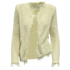 Iro Shavani Veste Boucle Ouverte en Coton Crème Blanc Écru