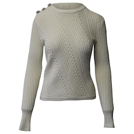 Ganni-Suéter de punto trenzado adornado Ganni en algodón color crema-Blanco,Crudo