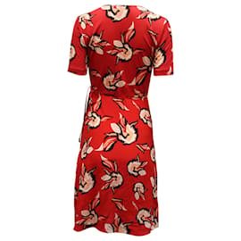 Diane Von Furstenberg-Diane von Furstenberg Robe portefeuille à fleurs en soie rouge-Rouge