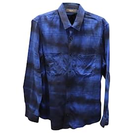 Amiri-Amiri Flannel Long Sleeve Button Front Shirt in Blue Cotton-Other