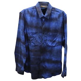 Camicia Amiri Flanella Manica Lunga Bottone Frontale in Cotone Blu Altro