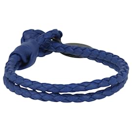 Bottega Veneta-Bottega Veneta Intrecciato Leather Wrap Bracelet-Blue