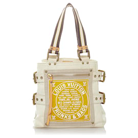 Louis Vuitton-Louis Vuitton White Globe Shopper Cabas PM-White,Yellow