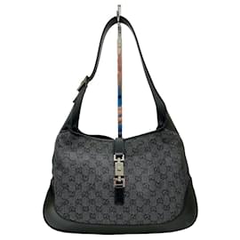 Gucci-Gucci Jackie vintage Hobo bag in GG canvas and leather-Black