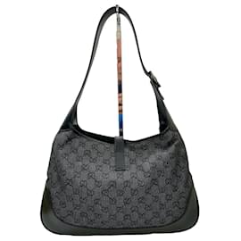 Gucci-Gucci Jackie vintage Hobo bag in GG canvas and leather-Black