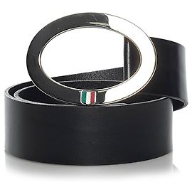 Dolce & Gabbana Cinto de couro oval preto Dolce&Gabbana Preto Prata