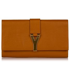 Yves Saint Laurent Bolsa clutch de couro YSL marrom Chyc Ligne Marrom