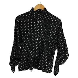 Junya Watanabe-JUNYA WATANABE COMME des GARCONS Long sleeve blouse/S/cupra/BLK/dot/sleeve frill-Black