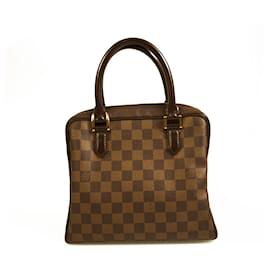 Louis Vuitton-LOUIS VUITTON Bolso de mano Brera Damier Ebene Brown con asas de piel forradas-Castaño