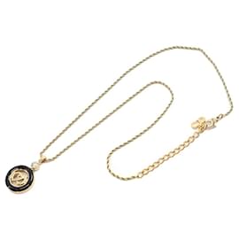 Christian Dior-[Used] Christian Dior Christian Dior logo round rhinestone necklace gold black accessories Necklace-Black,Golden