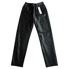 Autre Marque-New genuine leather pants STEFANEL-Black