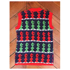 Lanvin-camiseta sin mangas de tablero de ajedrez de Lanvin-Roja,Verde,Azul marino