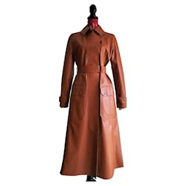 Sportmax-SPORTMAX brand new real leather trench coat-Caramel