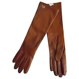 Max Mara-MAX MARA brand new real leather long gloves-Cognac