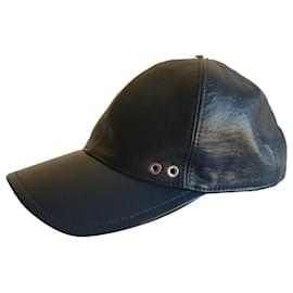 Sportmax-SPORTMAX cappellino da baseball in vera pelle nuovo di zecca-Blu scuro
