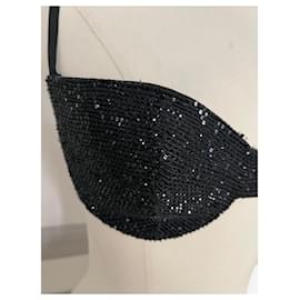 Christian Dior-soutien gorge brodé de perles rocaille noires-Noir