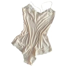 Christian Dior-combinaison short en jersey de soie incrusté de dentelle-Blanc cassé