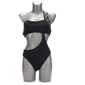 Versace Asymmetric One Piece Swimwear Black Greca Black