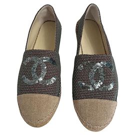 Chanel Espadrilles Turquoise and Beige CC Sequin Size 40 Multiple colors