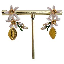 Les Nereides Lemon and Blossom Earrings Yellow Ceramic Yellow