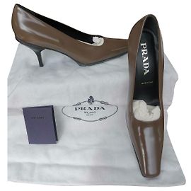 Prada Brown Leather Heels Size 38 Brown