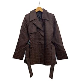 Fendi-FENDI Zucchino pattern overcoat-Dark brown