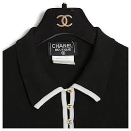 Chanel-98C TOP POLO FR36/40 BLACK IVORY-Noir