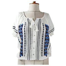 Top chemisier ricamato Joie bianco e blu in cotone Bianco Blu