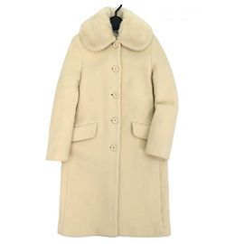 Miu Miu *MIUMIU collar mink fur genuine fur wool button down convertible collar coat Beige