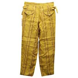 Johnnie Boden-Bode Psychedelic Wave Trousers in Yellow Linen-Yellow