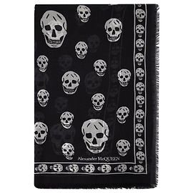 Alexander Mcqueen Sciarpa Teschio in Modal e Seta Nero e Avorio Nero