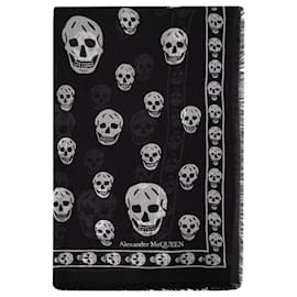 Alexander Mcqueen-Skull Scarf in Black and Ivory Modal and Silk-Black