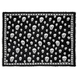 Alexander Mcqueen-Skull Scarf in Black and Ivory Modal and Silk-Black