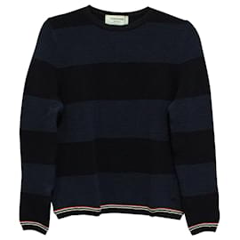 Thom Browne-Thom Browne Striped Micro Pleated Sweater in Navy Blue Wool-Blue,Navy blue